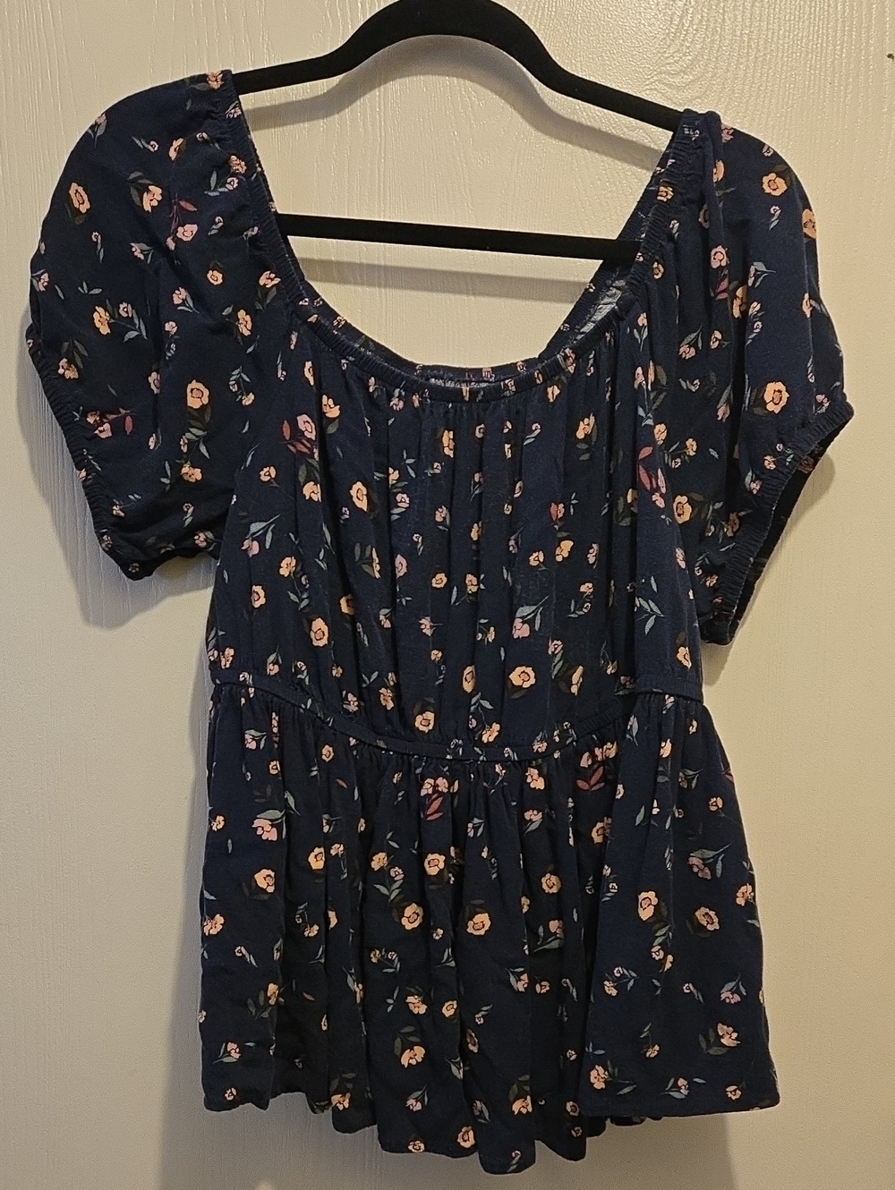 Navy Floral Peasant Tunic Top